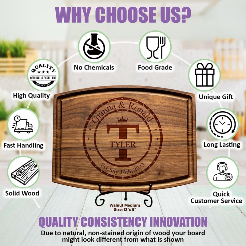 Tayfus Personalized Cutting Board – Custom Engraved Wood Charcuterie Board – Wedding, Bridal Shower, Engagement, Anniversary & Housewarming Gift for Couples & Family - Image 5